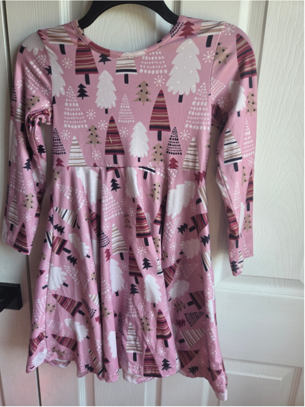 Kids Unbranded Christmas Tree Print Mini Dress Pink White Size 7/8